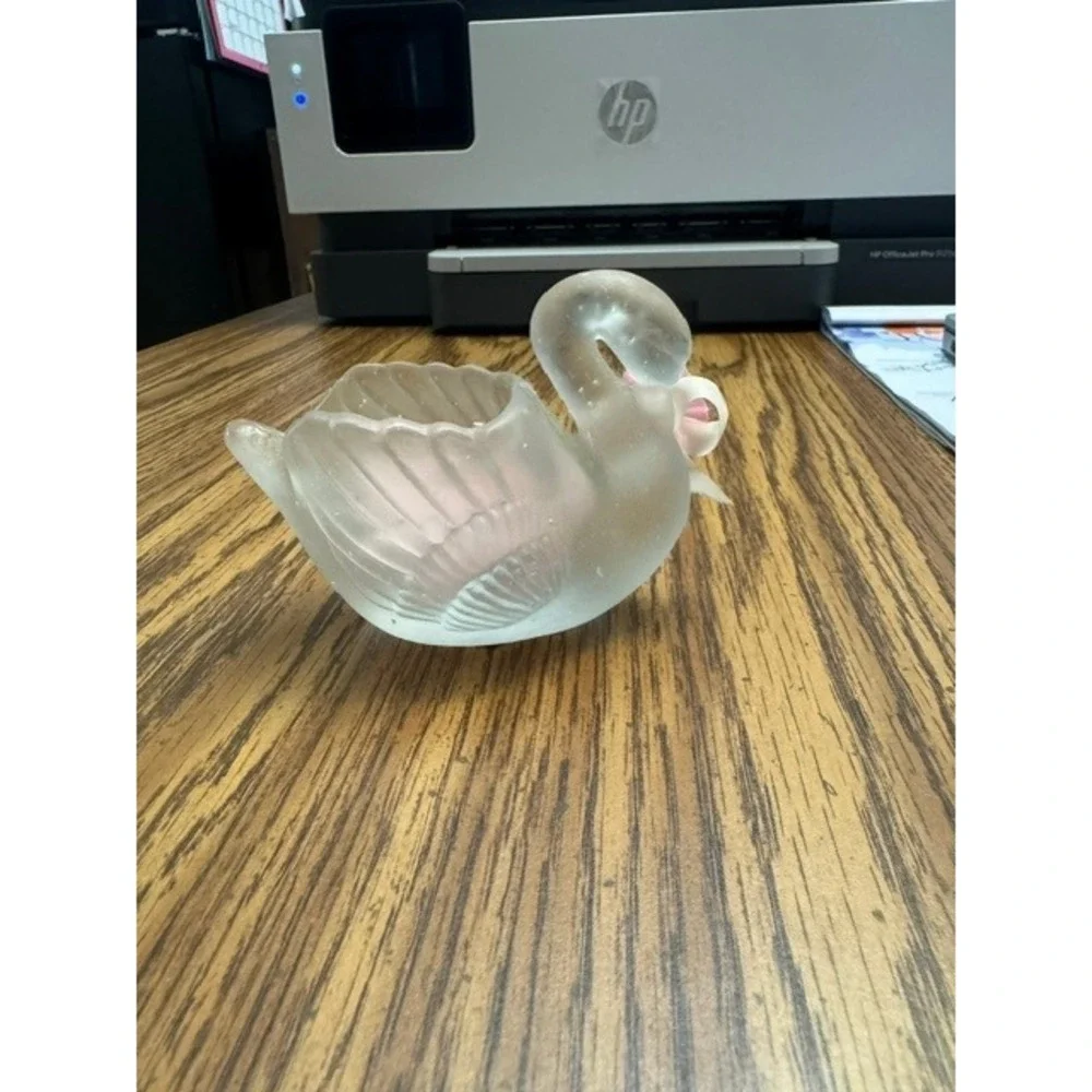 Vintage Frosted Glass Swan Candle Holder Pink Wax Flower Accent Cottagecore Deco
